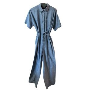 Banana Republic Jumpsuit Womens Size 10 Blue Chambray Utility Tie Waist